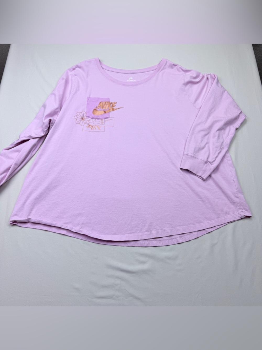 Nike Pastel Lavender Long Sleeve Tee with Gold Logo Accent 3X